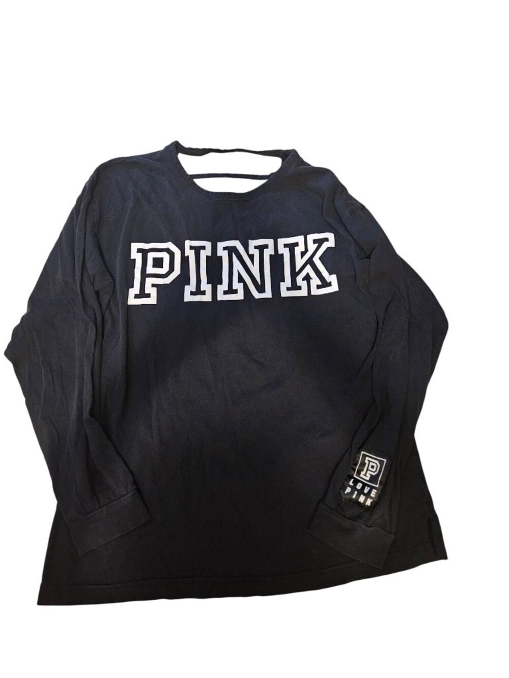 Victoria’s Secret Pink Black Long Sleeve Strappy Back Shirt Womens Size M